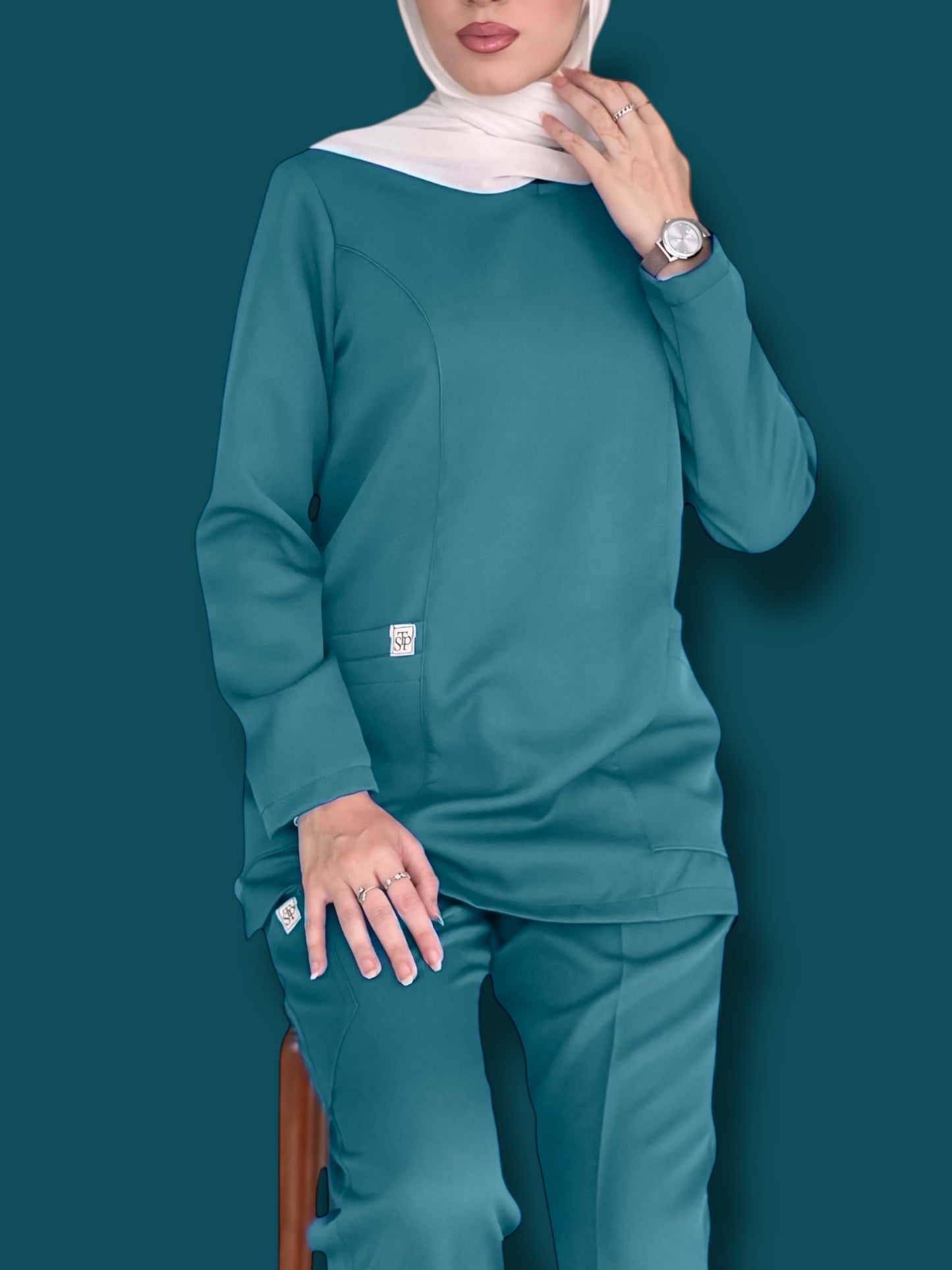 Caribbean Blue long sleeves scrubs