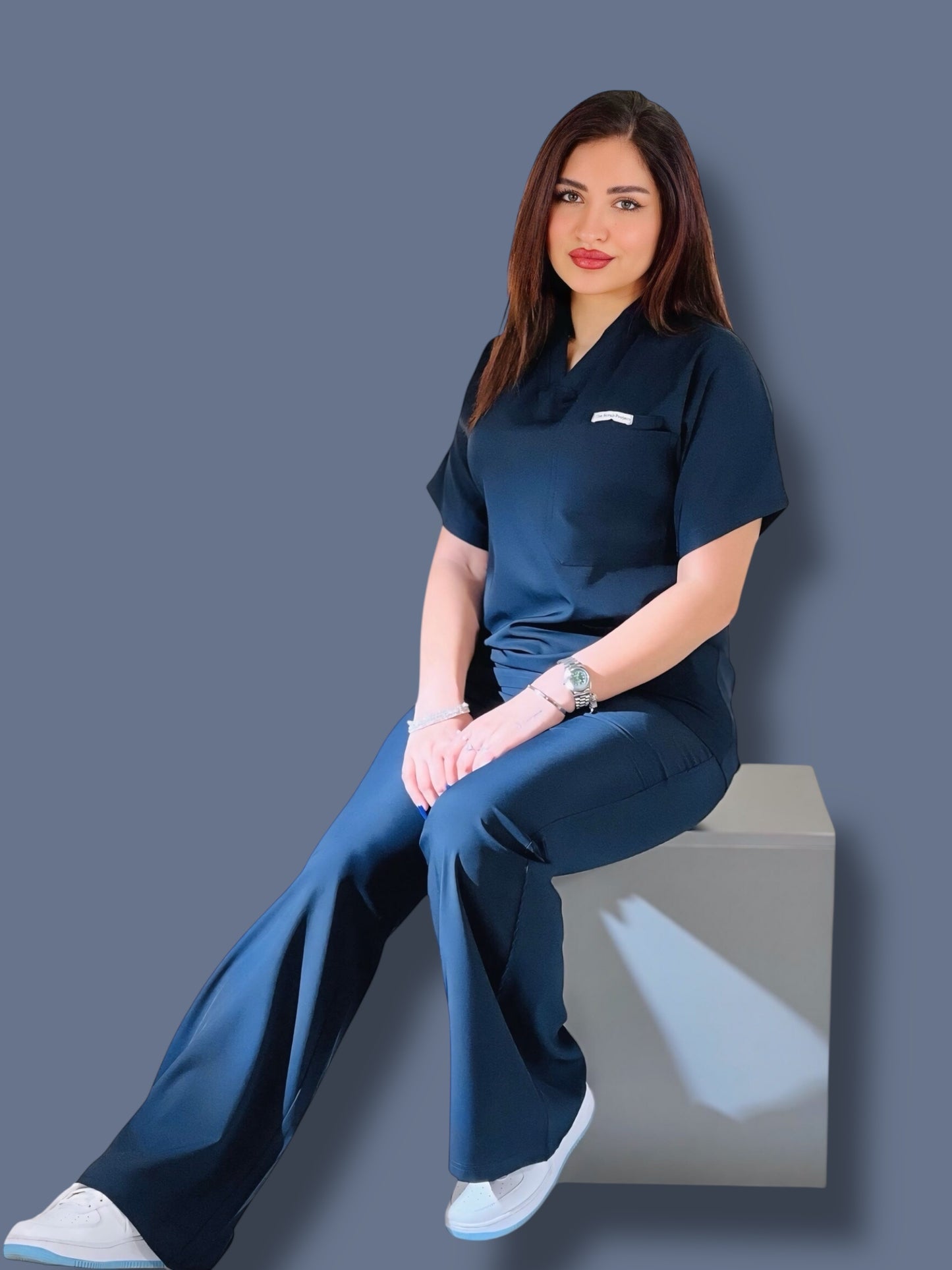 Navy blue short sleeves effortless elegance line scrubs