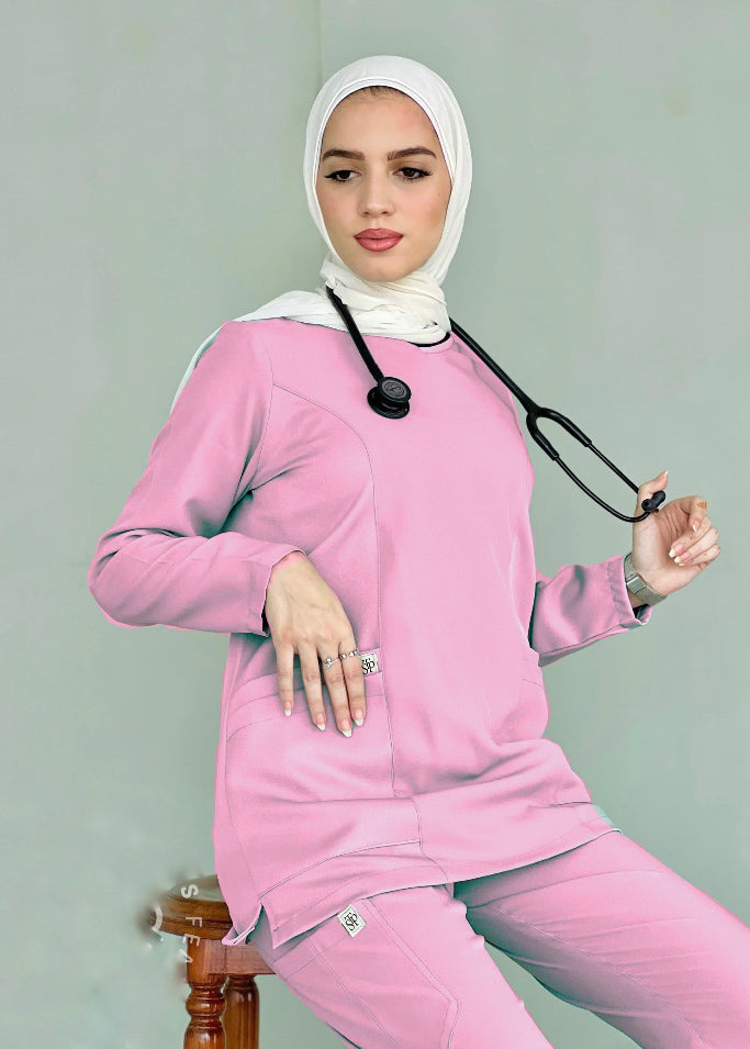 سكراب الباربي الوردي بأكمام طويلة