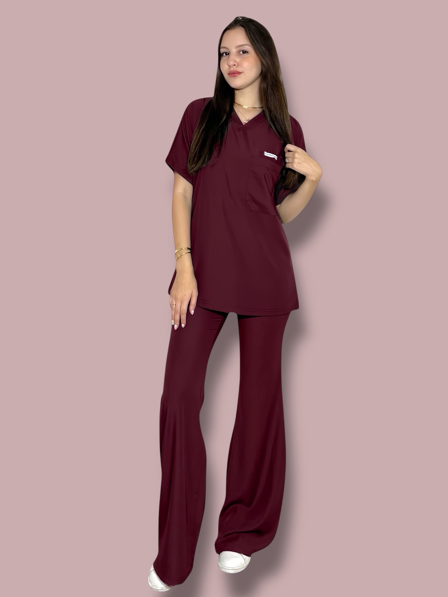 Maroon short sleeves effortless elegance line scrubs