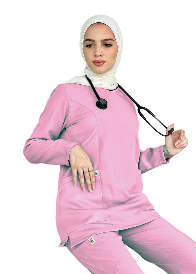 سكراب الباربي الوردي بأكمام طويلة