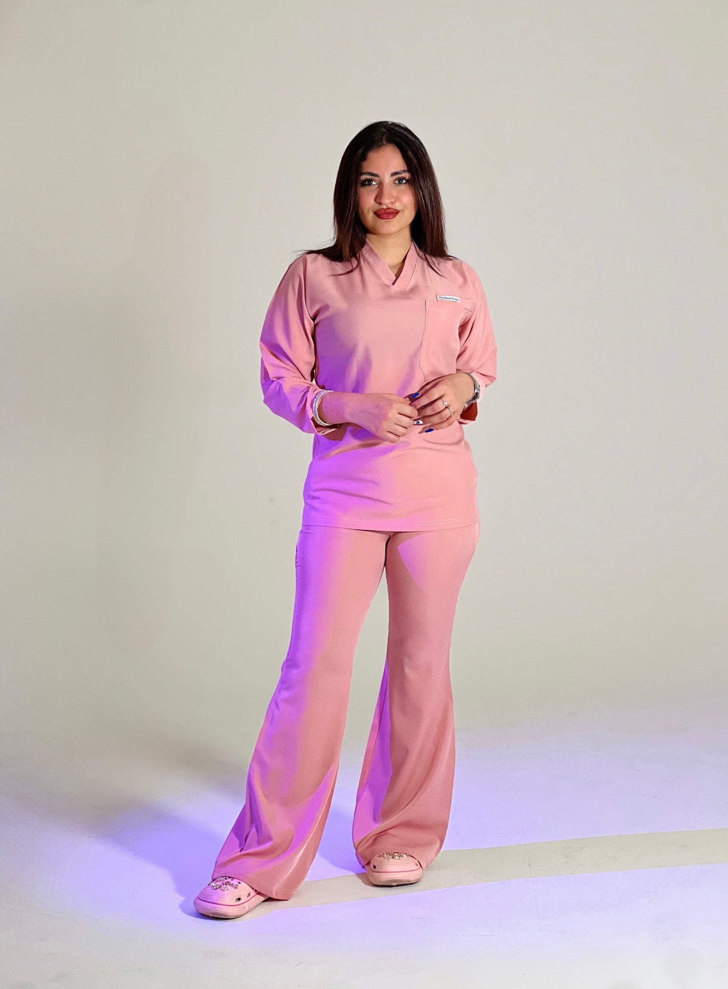 petal pink long sleeves effortless elegance line scrubs