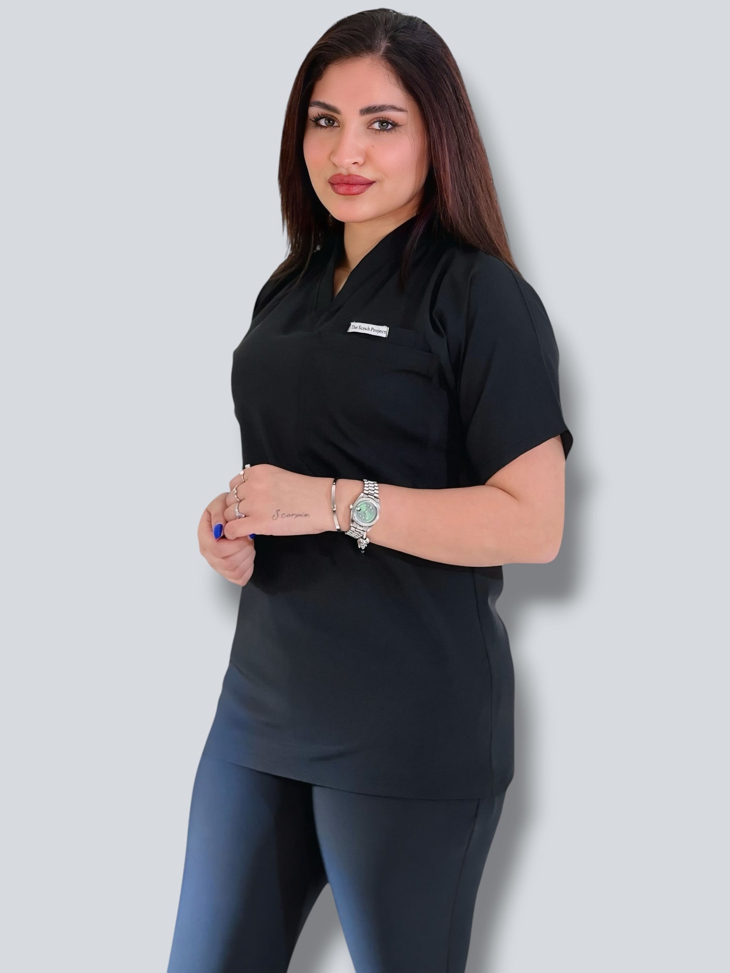 Black short sleeves effortless elegance line scrubs