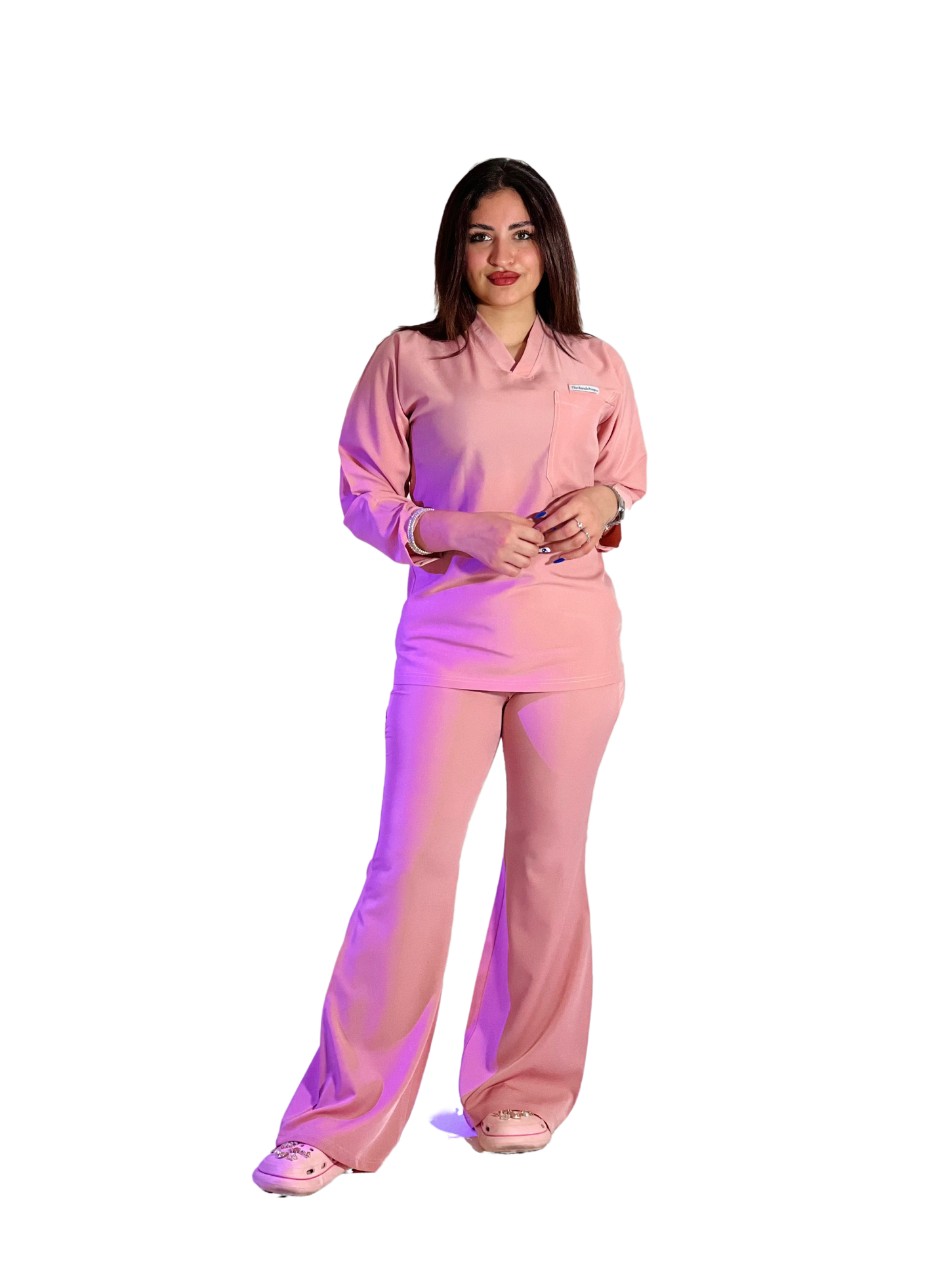 petal pink long sleeves effortless elegance line scrubs