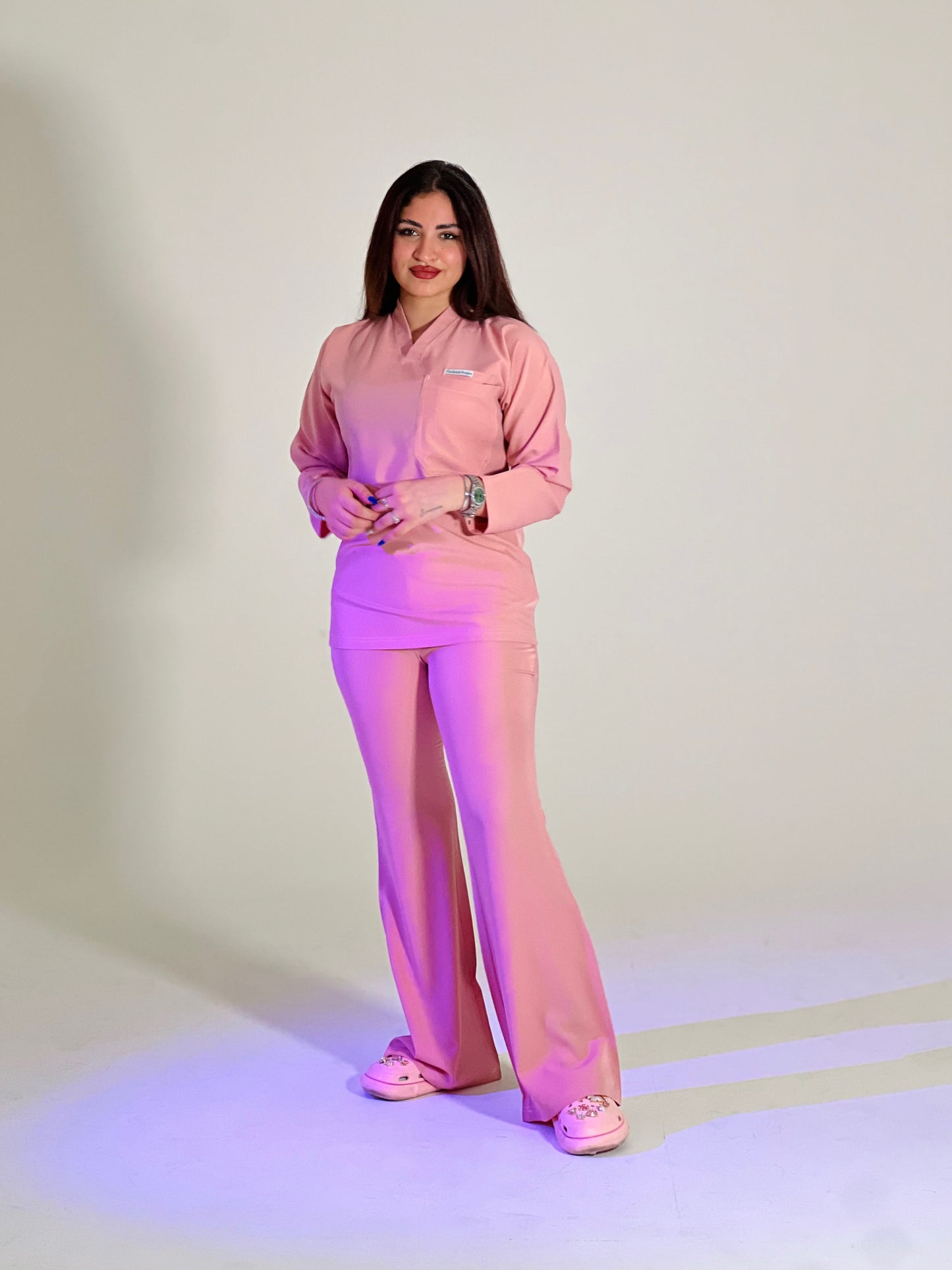 petal pink long sleeves effortless elegance line scrubs