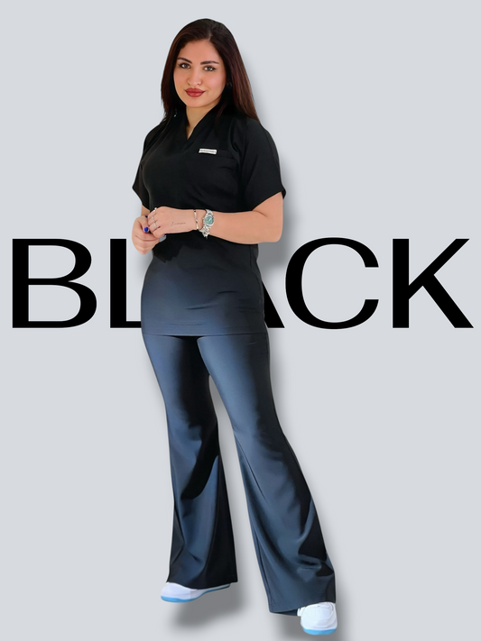 Black short sleeves effortless elegance line scrubs