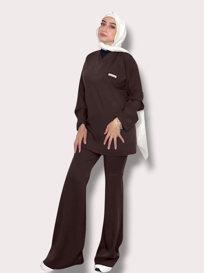 Chocolate Brown long sleeves effortless elegance line scrubs