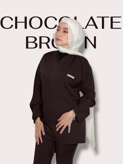 Chocolate Brown long sleeves effortless elegance line scrubs