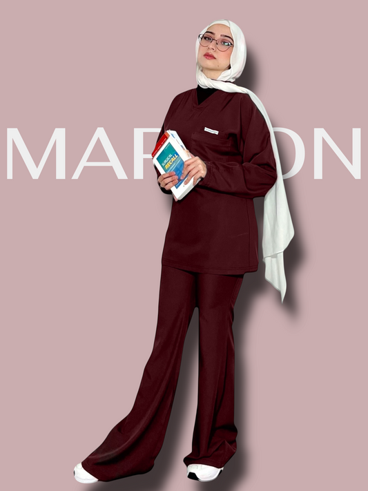Maroon long sleeves effortless elegance line scrubs