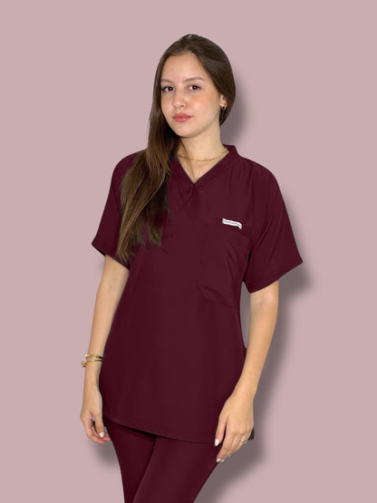 Maroon short sleeves effortless elegance line scrubs