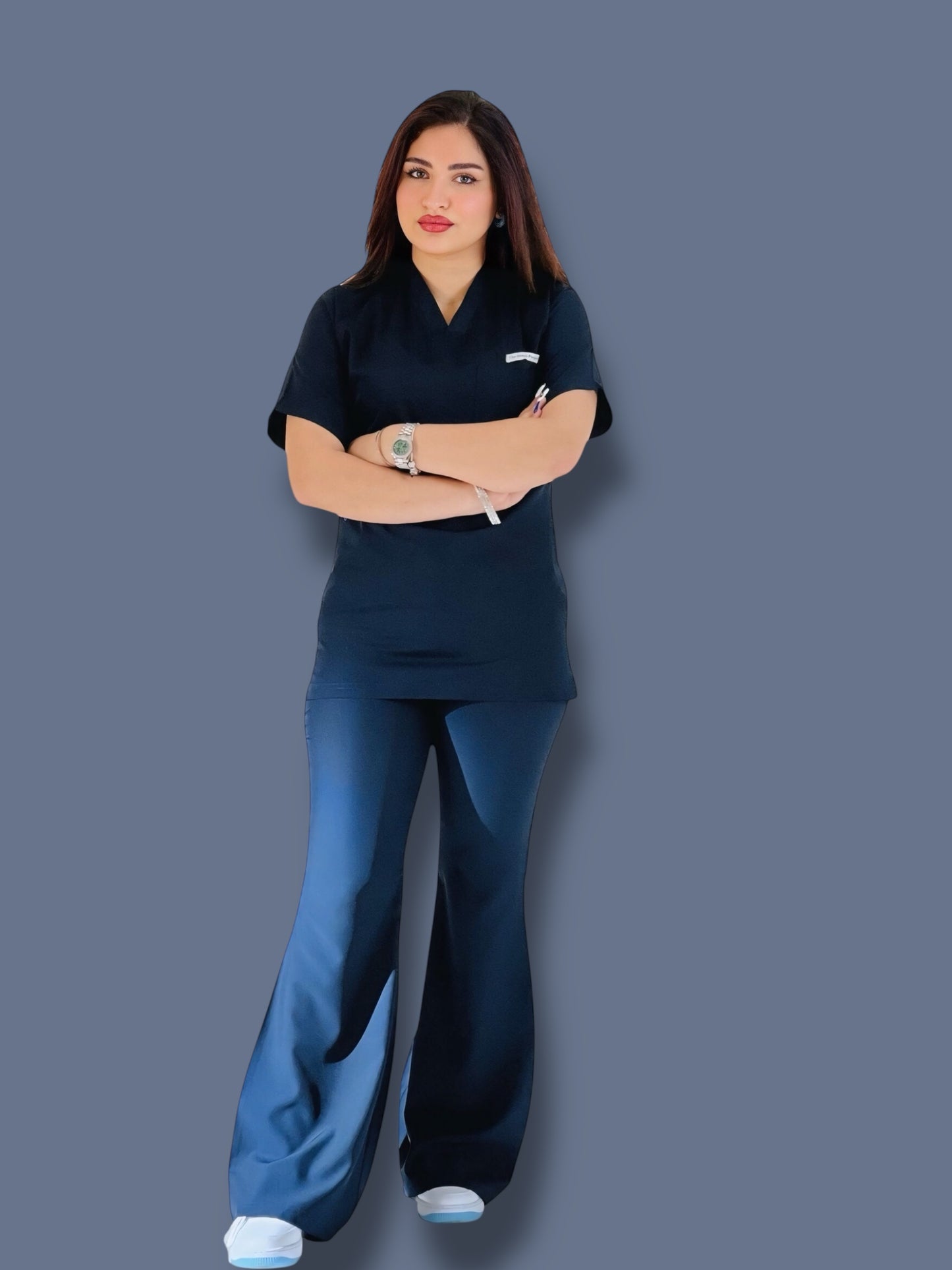 Navy blue short sleeves effortless elegance line scrubs