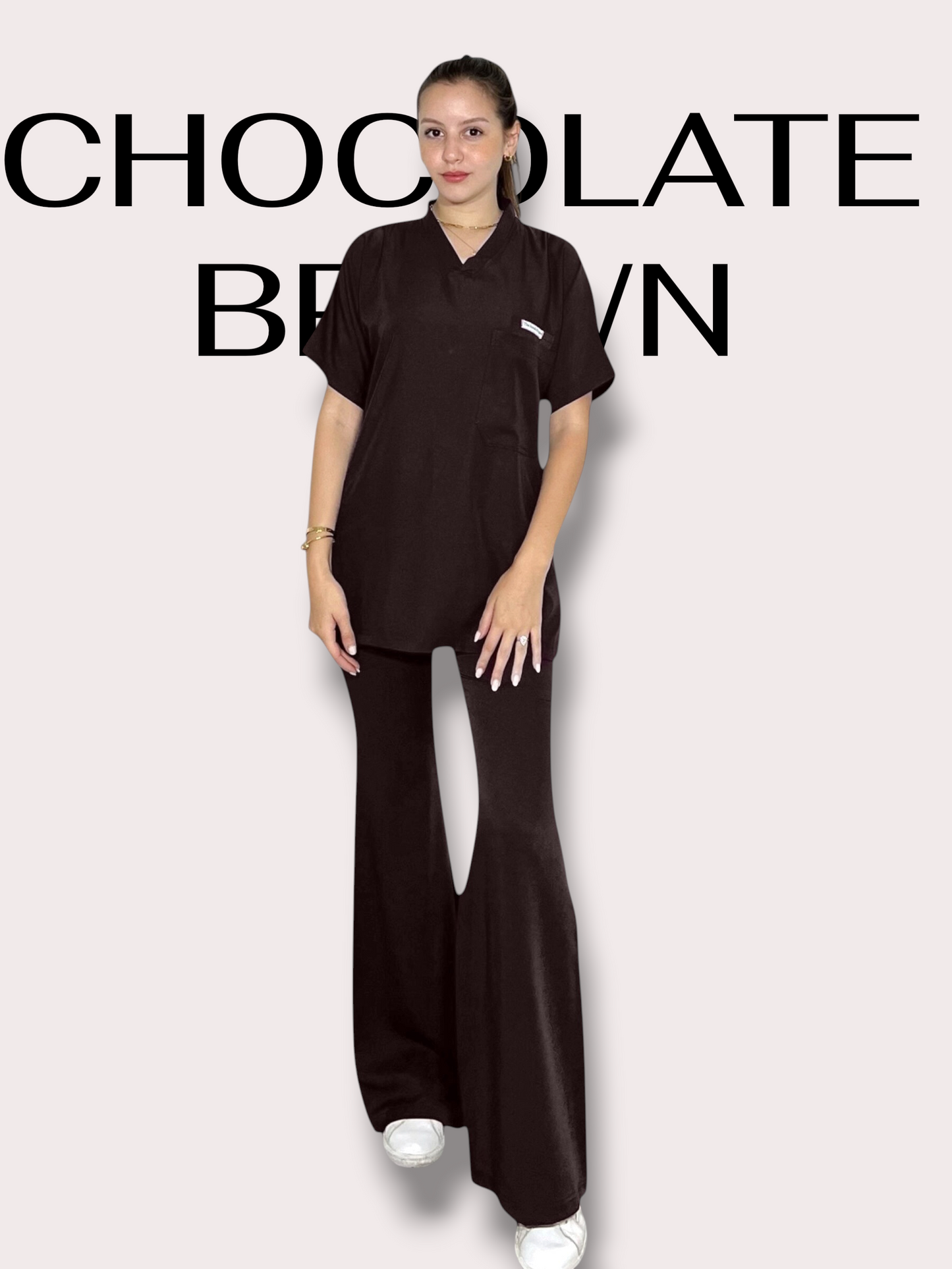 Chocolate Brown  short sleeves effortless elegance line scrubs
