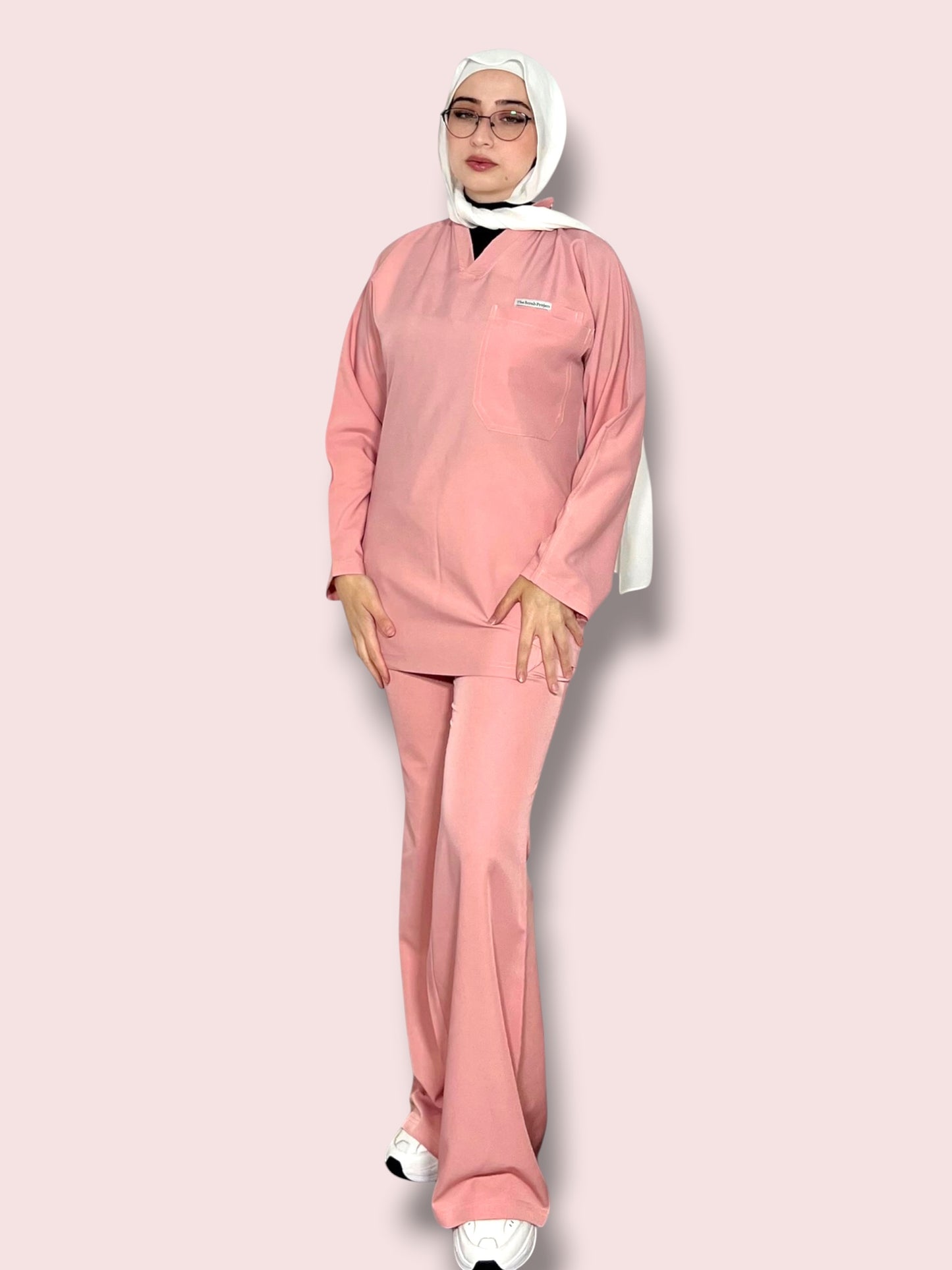 petal pink long sleeves effortless elegance line scrubs