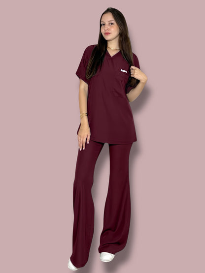 Maroon short sleeves effortless elegance line scrubs