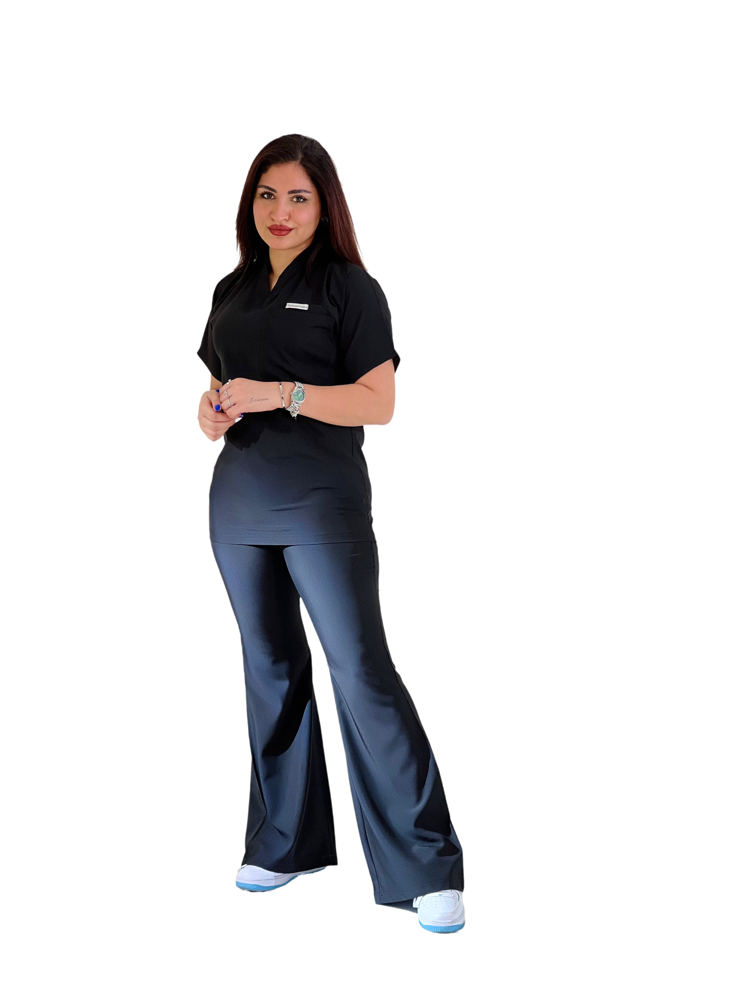 Black short sleeves effortless elegance line scrubs