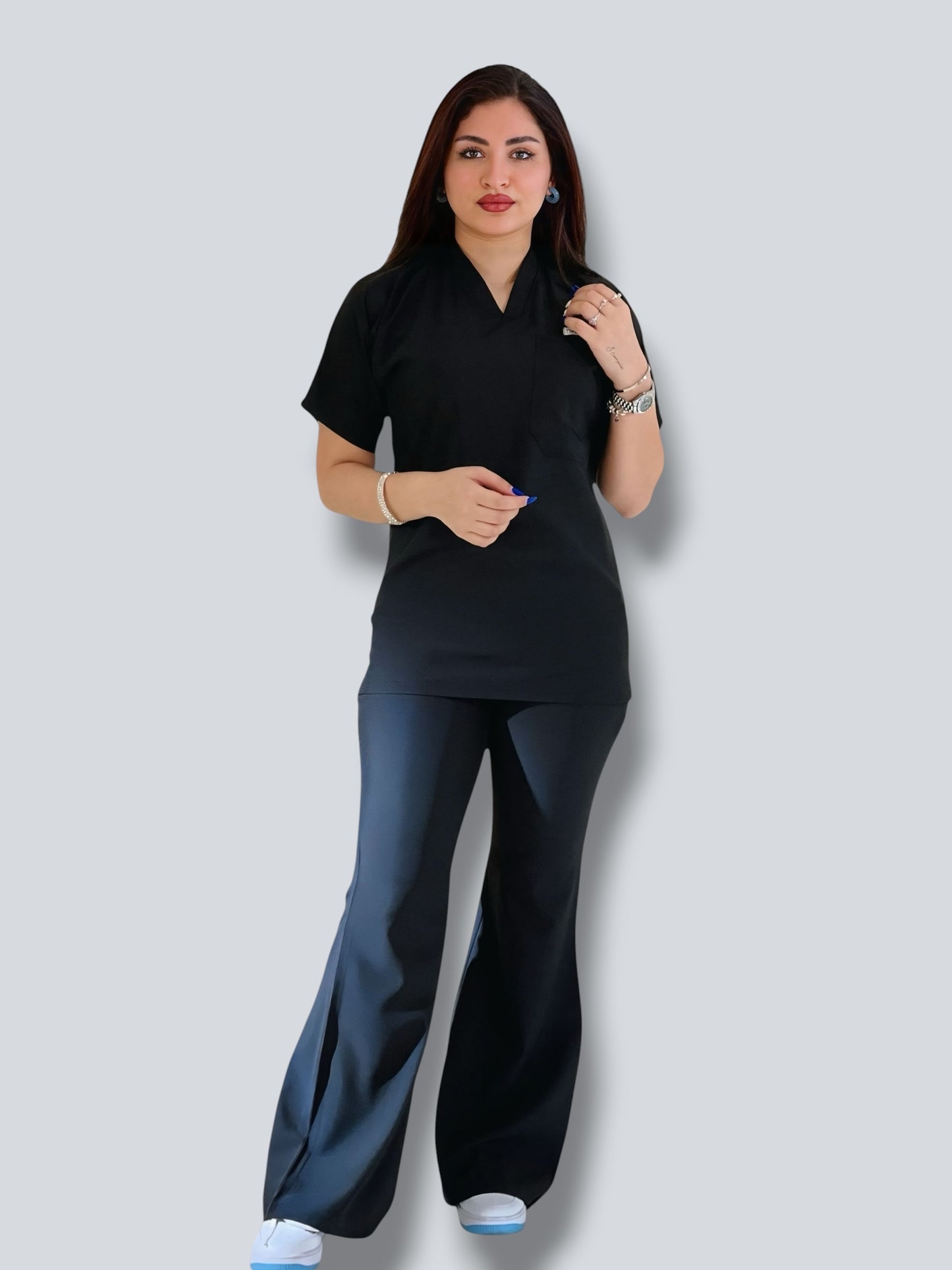 Black short sleeves effortless elegance line scrubs