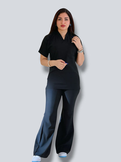 Black short sleeves effortless elegance line scrubs