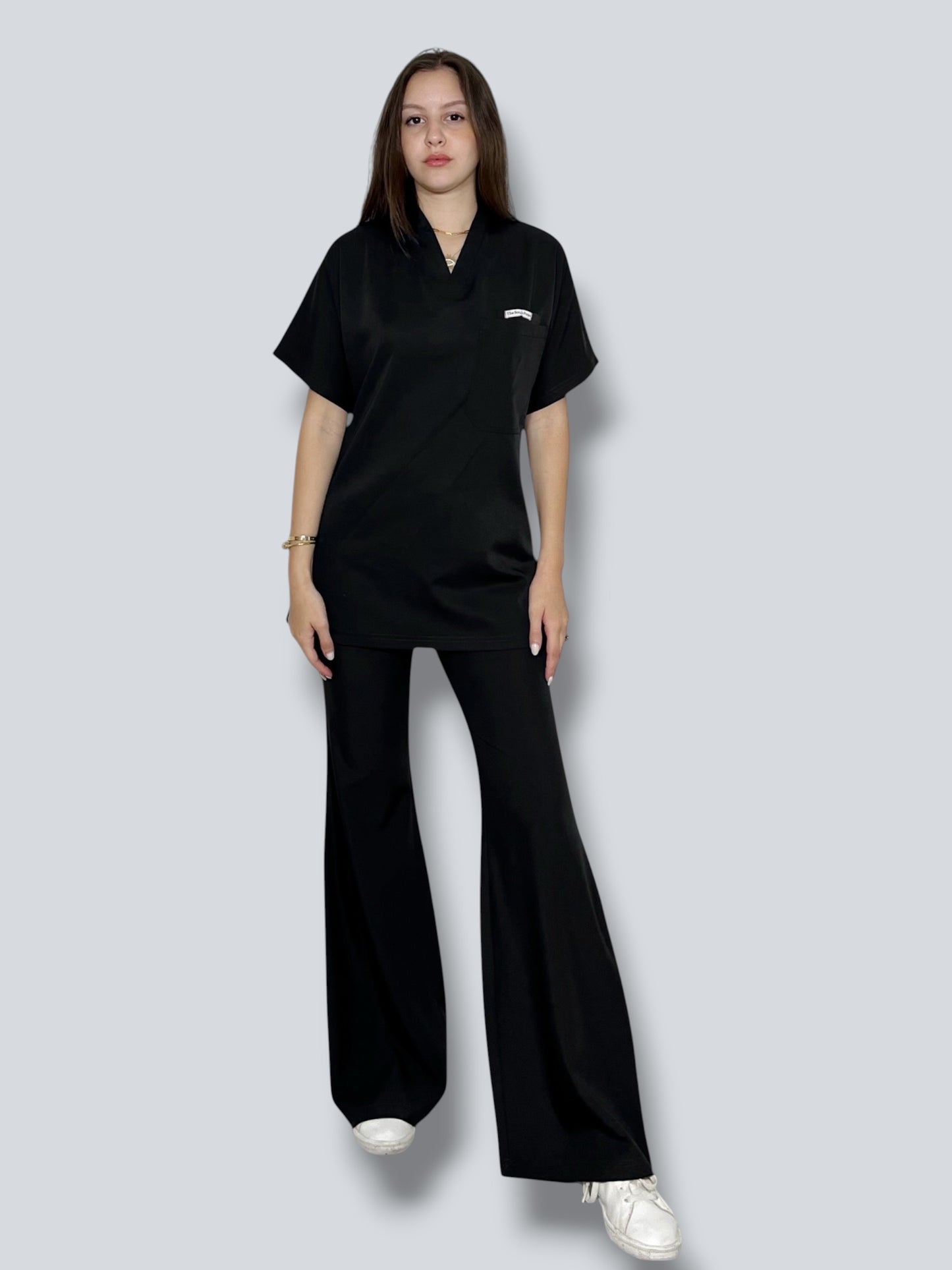 Black short sleeves effortless elegance line scrubs