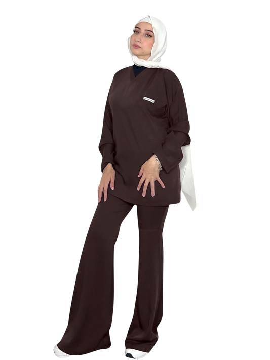 Chocolate Brown long sleeves effortless elegance line scrubs