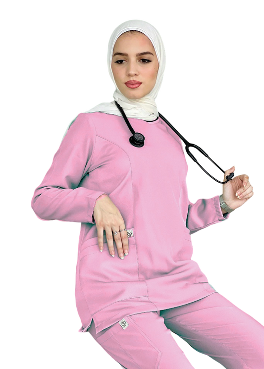 سكراب الباربي الوردي بأكمام طويلة