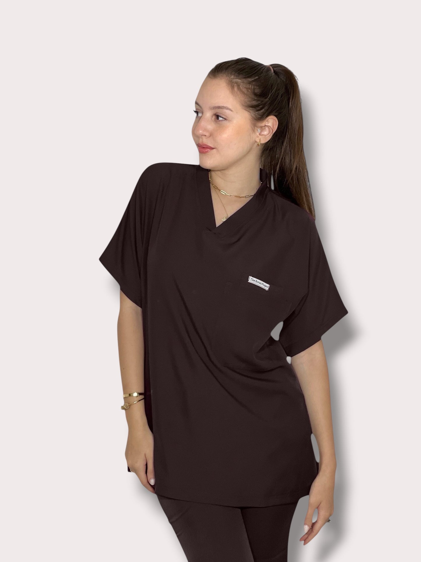 Chocolate Brown  short sleeves effortless elegance line scrubs