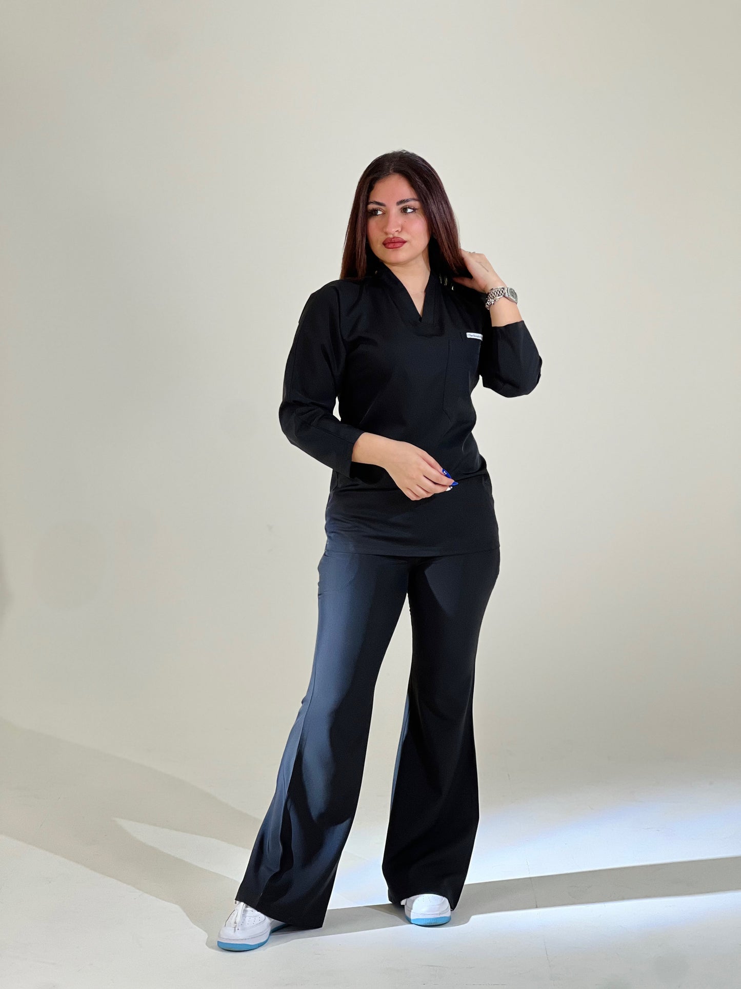 Black long sleeves effortless elegance line scrubs