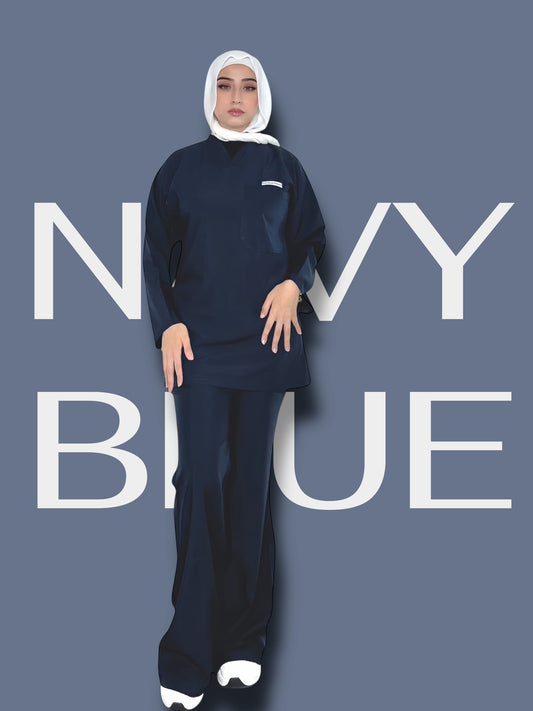 Navy blue long sleeves effortless elegance line scrubs