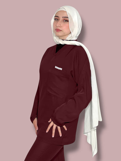 Maroon long sleeves effortless elegance line scrubs