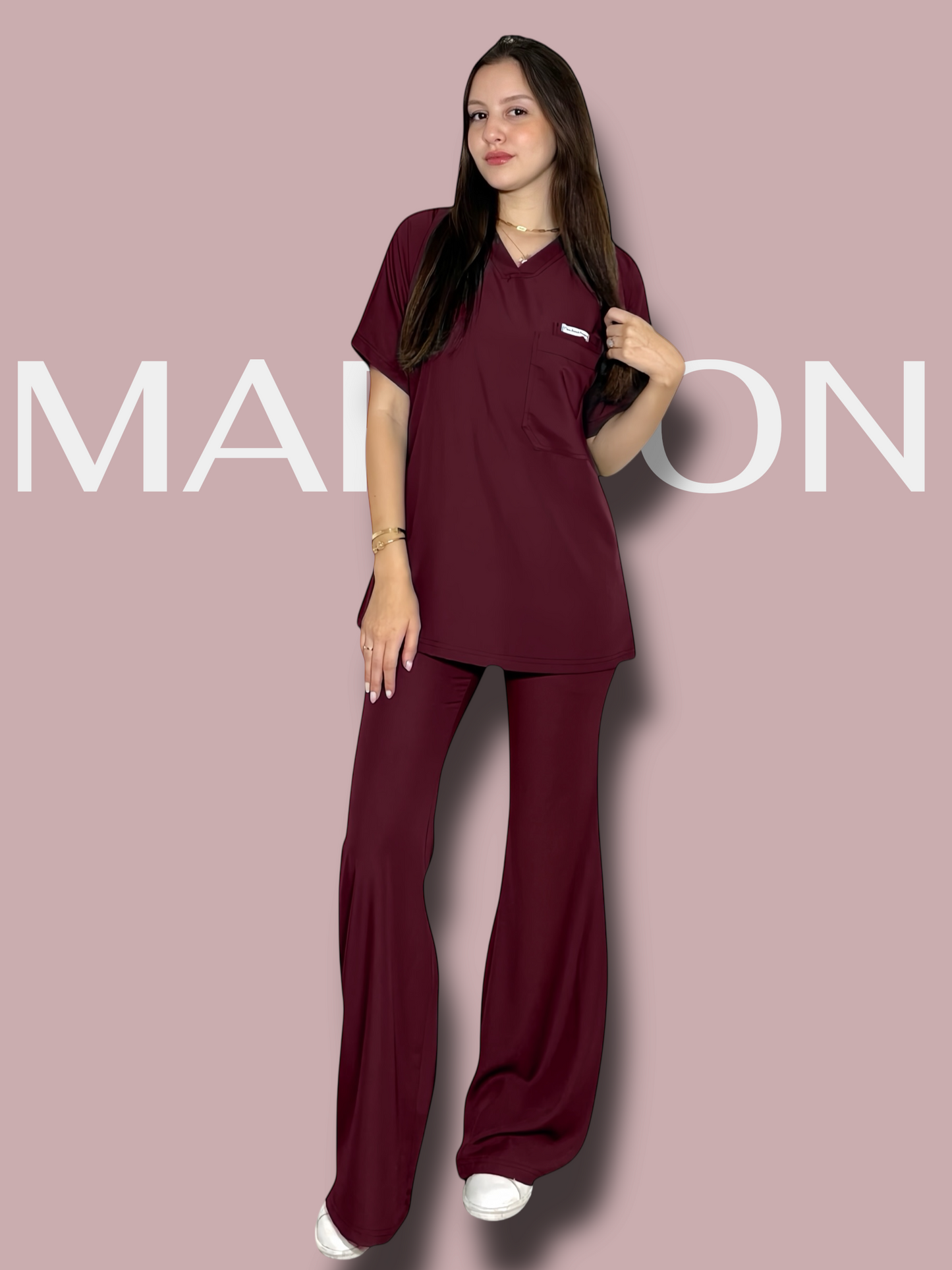 Maroon short sleeves effortless elegance line scrubs