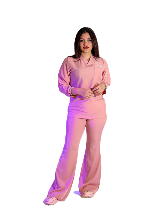 petal pink long sleeves effortless elegance line scrubs