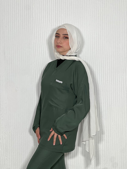 Army green long sleeves effortless elegance line scrubs