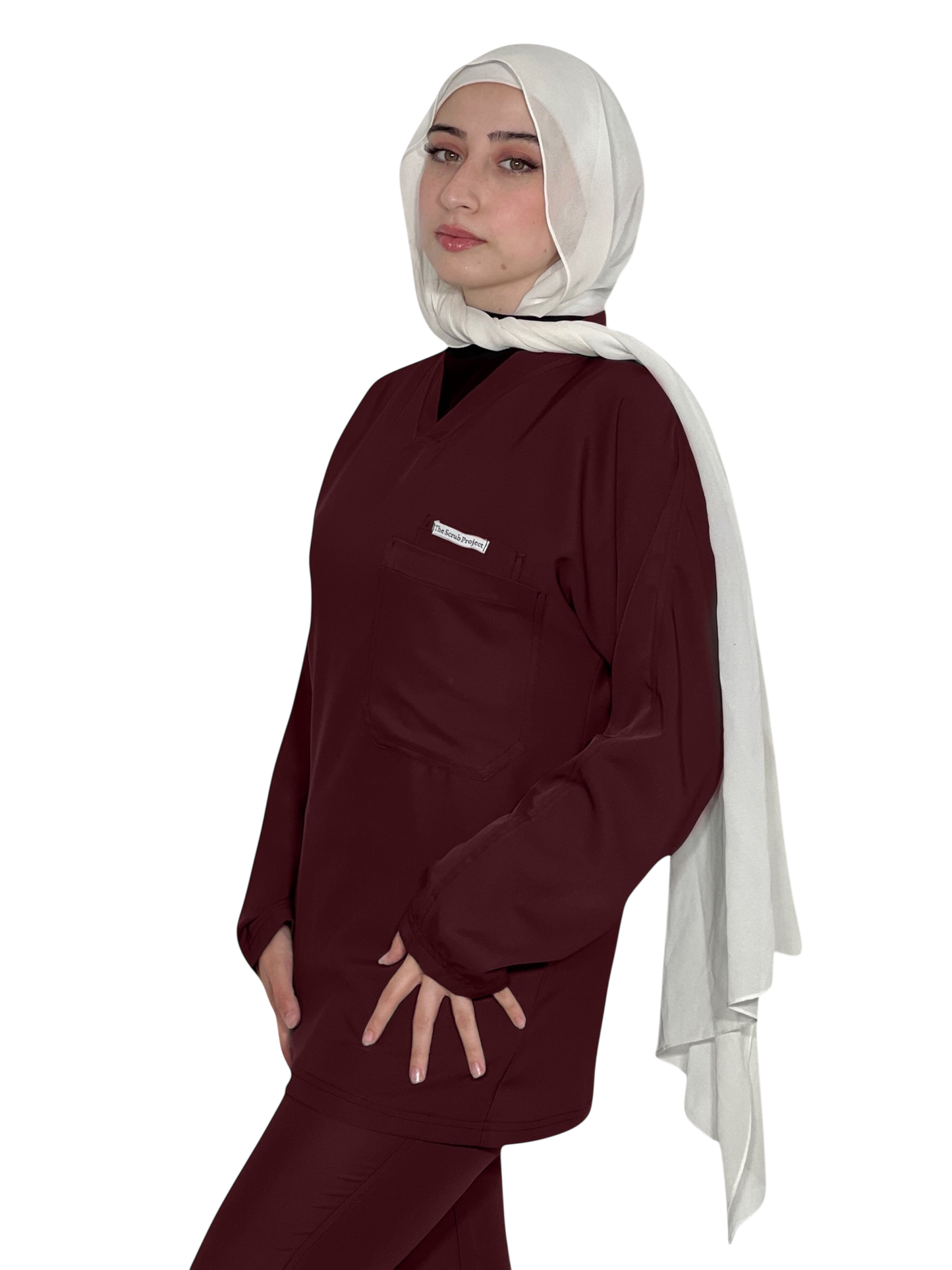 سُرُبَات خط الأناقة السهلة بأكمام طويلة بلون مَرُون