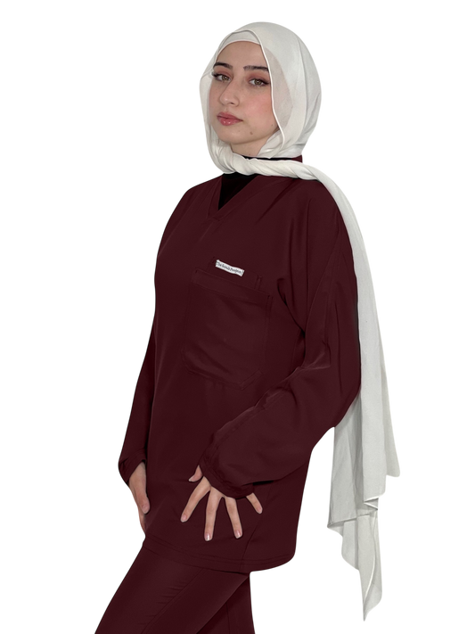 سُرُبَات خط الأناقة السهلة بأكمام طويلة بلون مَرُون