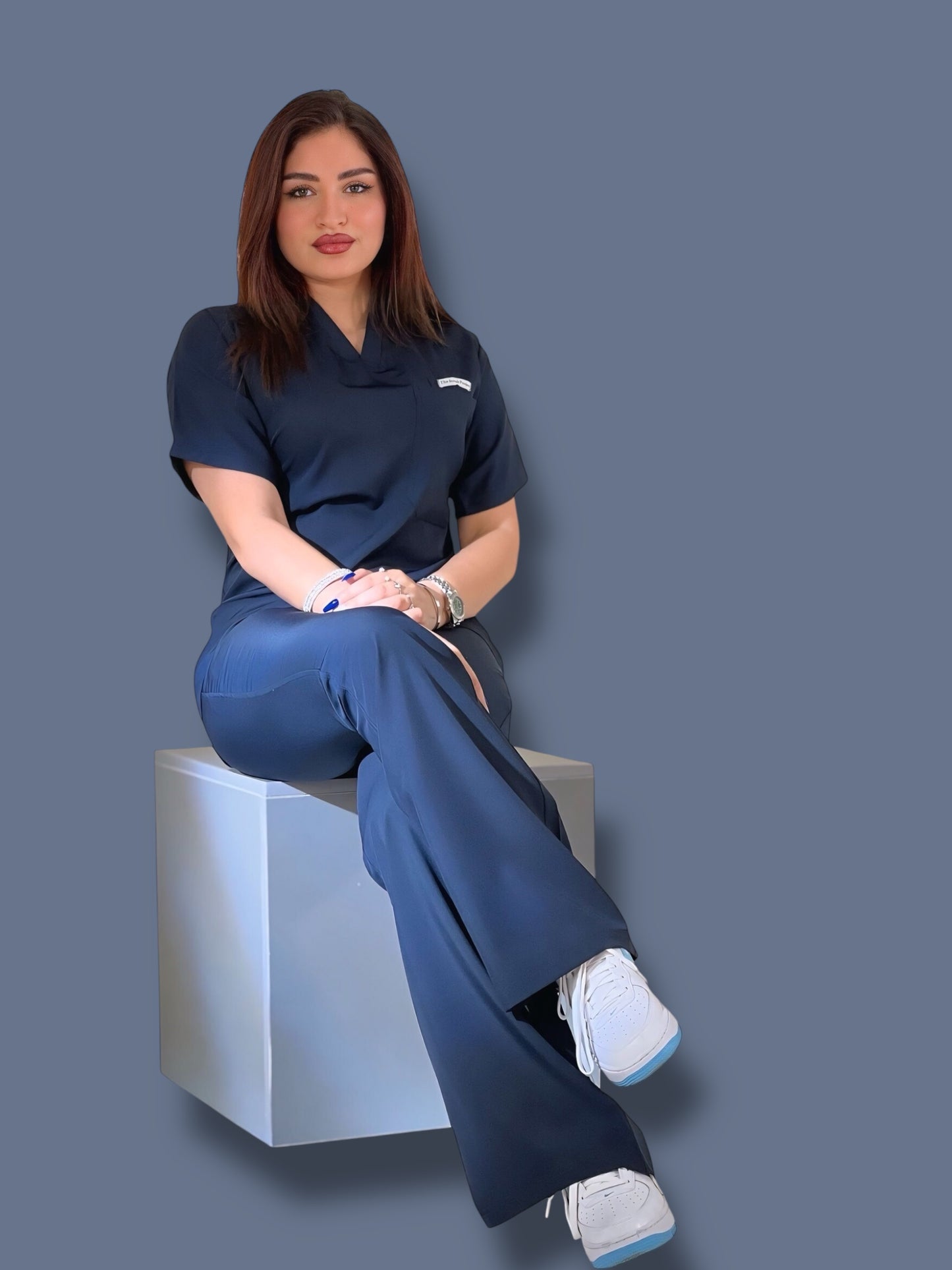 Navy blue short sleeves effortless elegance line scrubs