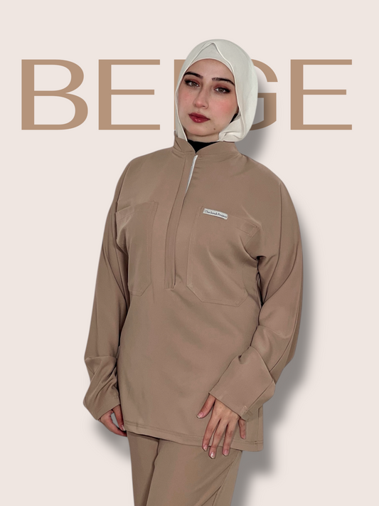 Beige long sleeves Pocket Perfection line scrubs